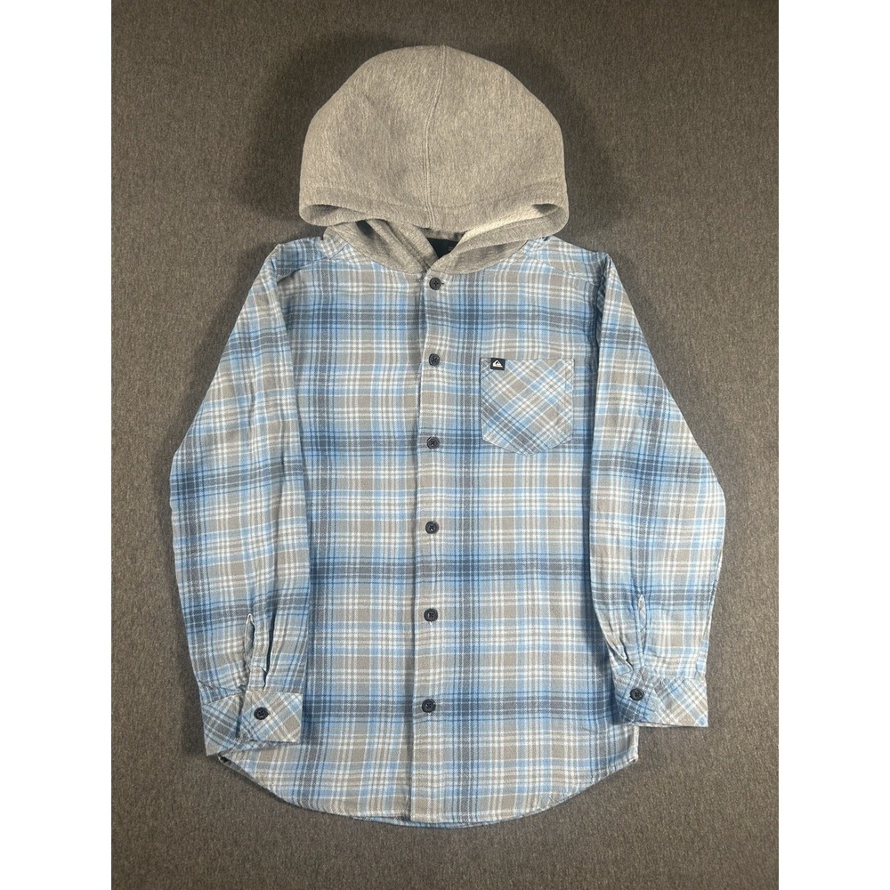 Quiksilver Boys Blue Plaid Hooded Flannel Shirt Size M (10/12)